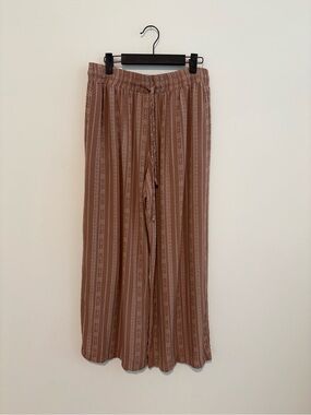 Women's Tan Boho Striped Wide Leg Pants